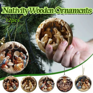 12Pcs Nativity Ornaments 2D Acrylic Nativity Tree Ornaments Christian Christmas Decor for Easter Window Party Winter Holiday Home Car