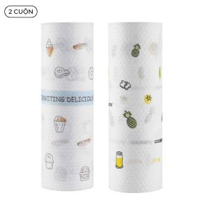 Combo 2 cuộn giấy lau đa năng Lau nhà bếp Nhà vệ sinh In họa tiết sang trọng Kích thước 25Cmx25cm