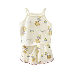 Sling Tops+Shorts 2-Piece Set Girls Soft Cotton Pajamas Fashion Cartoon Print Summer Kids Home Clothes Casual Suit 3-10 Years2026