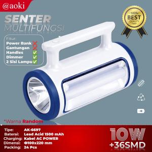 AOKI Lampu Darurat LED Emergency Rechargeable AC 220V + Panel Surya USB Power Bank | Lampu Gantung | Senter
