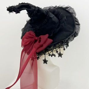 MAOMEI Ren Mũ Halloween  dây chuyền hình sao và trăng Nơ ruy băng Mũ pháp sư Đồ dùng tiệc tùng Có thể uốn cong Mũ pháp sư chóp nhọn Tiệc Halloween