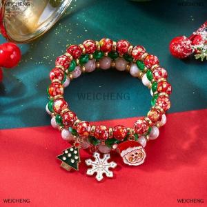 [COD] WEICHENG Christmas Colorful Beads Multi Element Pendant Bracelets For Women Santa Claus Snowflake Tree Elk Bracelet Party Jewelry