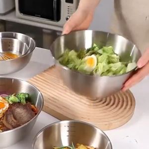 Mishilei Stainless Steel Mixing Bowl Set 3Pcs 316L With Scale Salad Washing Egg Beating Kitchen
