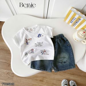 Set bộ bé trai Boy Story áo thun cotton quần jean rách mềm đi học đi chơi 9 tới 28kg BERNIE T1125B13