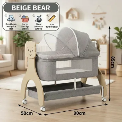 Baby Electric Cradle Bed with Bluetooth Music Remote Universal Wheels Mosquito Net and Storage Basket for Newborn
