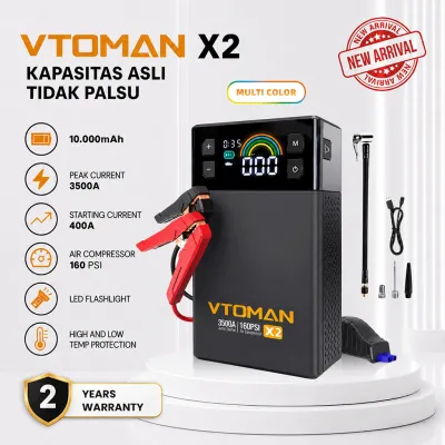 VTOMAN X2 Jump Start & Pompa 10.000 mAh | 37Wh Pompa Angin 160Psi Jump Starter Aki Powerbank Portable Jumper Aki Mobil
