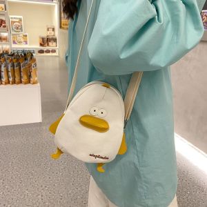 Cartoon Duck Canvas Crossbody Bags Cute Shoulder Bags For Women Creative Coin Purse With Adjustable Straps