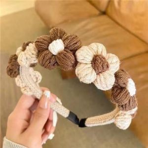 Hand Knit Flower Headband 🎀 甜美奶咖色针织发箍 Getah Rambut Gaya Perancis Elegan Coffee Hair Band Headwear Cute Hair Accessories