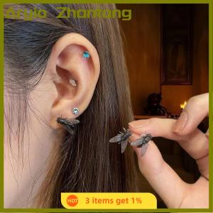 Aryio 2Pairs Personalized Creative Mini Simulated Fly Earrings For Men Women Funny Abstract Niche Jewelry Accessories Couple Gift