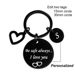 Personalized Heart Keychain Drive Safe Keychain Inspirational Key Ring Gifts Free Engrave