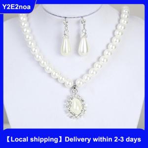 【Local shipping】 Elegant Drop Earrings Chain Necklace Wedding Party Jewelry Set