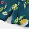 PatPat Family Matching Allover Lemon Print and Solid Halter Neck Two-piece Swimsuit or Swim Trunks Shorts. 