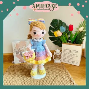 Búp bê Nina len móc 30cm – Quà tặng handmade dễ thương cho bé gái 100% sợi cotton - Ami House