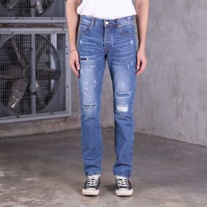 กางเกงยีนส์ผ้าดิบฟอกเฟดริมแดงผู้ชาย Jack Russel Meiterwerk J-RIM6 Slim Fit Classic Blue & Red Selvedge Unsanforized