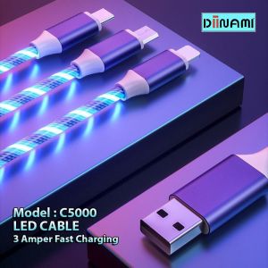SGC Diinami C5000 FAST CHARGING 3Amper kabel data Strip lampu 3in1 Kabel Data Micro Type C & ligthing iphone USB / cable kabel data charger led garansi 1tahun