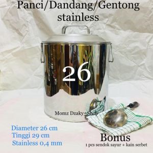Panci stainles uk 26 / Dandang Stainles / Panci Bubur / Dandang Bakso / Tong Air / Gentong Stainles / Oblong / Panci ukuran Besar / Bisa Cod / Panci / Dandang