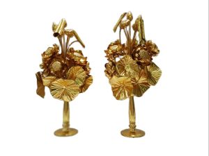 Brass byfa W1115 แจกันคู่ดอกบัวอรุณกมล แจกันพร้อมดอกไม้ ชุดแจกันถวายพระ ดอกไม้ทองเหลือง ดอกไม้โชว์ งานทองเหลืองทั้งชิ้น
