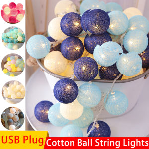 [YESPERY] 20 LED ฝ้ายลูก String ไฟประดับหลอดไฟ USB โคมไฟห้องนอนหน้าแรกตกแต่งกลางแจ้ง Holiday Garland คริสต์มาสโซ่แสง2.2M