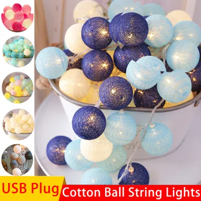 20 LED Cotton Ball String Fairy Lights USB Bulb Lamp Bedroom Party Home Outdoor Decoration Holiday Garland Christmas Ball Lighting Chain 2.2m