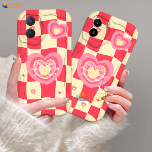 (Lokal Ready) Casesummer Casing hp Vivo Y36 Y27 Y16 Y12s Y20 Y02A Y02T Y35 Y11 Y17 Y21 Y15 Y12 Y30i Y22 Y15s Y20s Y22s Y21A Y12i Y21s Y15A Y33s Y51 Y91C Y91 Checkerboard Love Heart Wavy Curved Edge Lattice Case