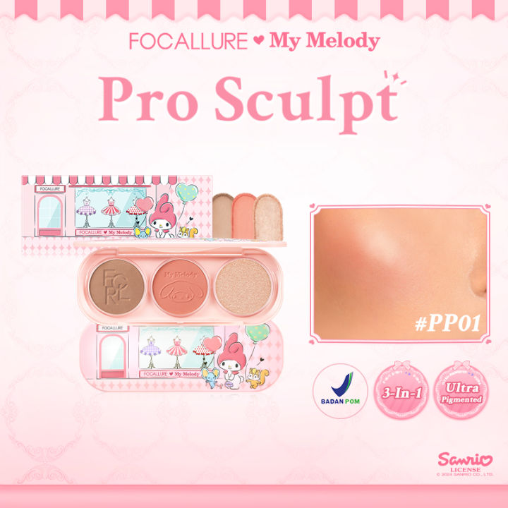 FOCALLURE X Sanrio Pro Sculpt 3-in-1 Palette Blush Contour Highlighter #DressUpSlay