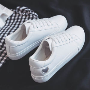 YYTRTRW New Korean casual sneakers shoes for women white shoes Flats Lace-up Ladies white rubber sneakers shoes (add 1 size bigger)#C008