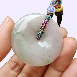Singapore New Arrival Light Green Light Lavender Natural Type A Jadeite Jade crafted with shape of Dounut as Pendant certificate weighs 15.63 grams measurement 35.9 * 6 mm (pendant324)