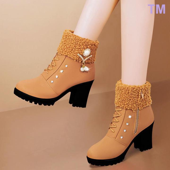 kasut boot perempuan black ankle Leather boots for women high