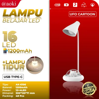AOKI Lampu belajar UFO kucing led night tidur sentuh 3warna Baca Meja Kerja unik lucu