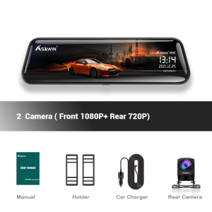 Asawin H5C-ST 10 In Rear View Mirror Dash cam For Car Dvr Front And Back FULL Screen 24H Park Mode Touch Ips Reverse Image H5C