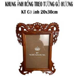 Khung ảnh rồng treo tường khung ảnh đục rồng thờ gia tiên gỗ hương cỡ 21x31