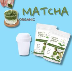 Organin for You ผงชาเขียวมัทฉะ แท้ ขนาด 100 กรัม2ซอง พร้อมแก้วเขย่าชา