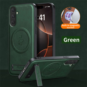 Magnetic PU Leather Stand Case for Samsung Galaxy S25 S24 S23 S22 S21 FE Plus Ultra Magsafe Wireless Charging Protective Phone Bracket Cover Casing