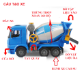 Đồ chơi trẻ em Xe chở xi măng (xe bồn, xe trộn bê tông) siêu to màu xanh mô hình xe cỡ lớn có tay quay và thùng trộn xoay được vật liệu. 