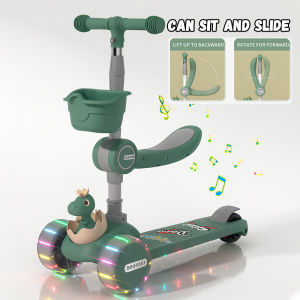 Kids scooter Scooter for 2 in 1 LED Light Wheels and Music With Seat Pedal Adjustable Height Foldable Scooter
