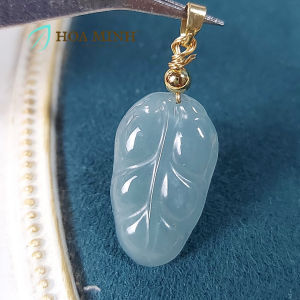 Mặt dây chuyền Cẩm Thạch lam ngọc VIP chạm chiếc lá size 15x25mm duyên dáng thời trang G138osmd Hoa Minh Gem