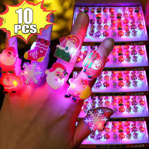 10Pcs Christmas Glow Ring Cute Santa Claus Christmas Tree Glow Ring Childrens Gifts Christmas Party Decorations