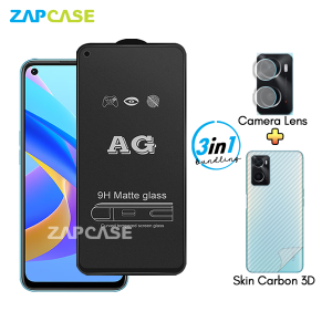 Oppo A76 PAKET 3in1 Tempered Glass Anti Glare Free Camera Lens dan Skin Carbon