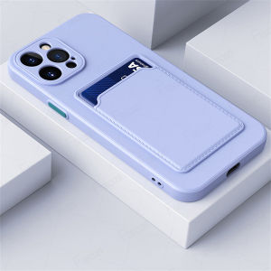 Liquid Silicone Card Holder Phone Case For OPPO Reno 11 13 F 14 Pro 14F F 4G 5G Shockproof Soft Casing With Card Slot Design Camera Protection Cover
