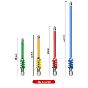 New Model with Spring Anti-slip Phillips Bit Magnetic Electrician Ph2 Long Screwdriver Bit Set Heavy Duty 65/70/90/150mm