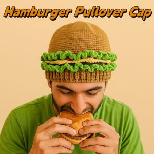 DYJKOUG Playful Knitted Hamburger Hat Warm Creative Hamburger Pullover Cap Windproof Thick Funny Hamburger Beanie Cycling