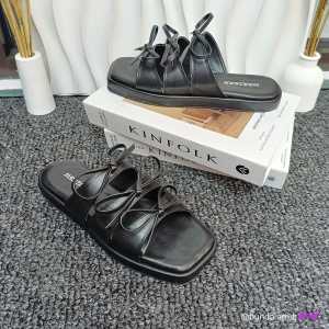NAOMY Sandal  Vintage Wanita Platform Slop Tali Pita Terbaru Sendal Santai Kekinian