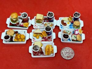 Handmade Miniature Food Lunch Set Tray of Burger and Fries Sausages Sandwiches Drumlets Drinks  Dollhouse Breakfast Western Food Fast Food Singapore Food