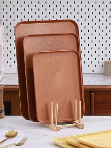 ถาดพลาสติกลายไม้เทียม ถาดเตรียมอาหาร สามารถใส่อาหาร ผลไม้ ชุดน้ำชา เครื่องใช้บนโต๊ะอาหาร ความจุสูง ถาดบริการ