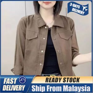 Lightweight Jackets for Women Polo Collar Tooling Coat Casual Jackets