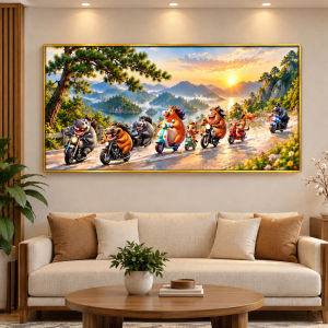 Tranh treo tường ngựa cưỡi xe trang trí quà tặng hình vui nhộn