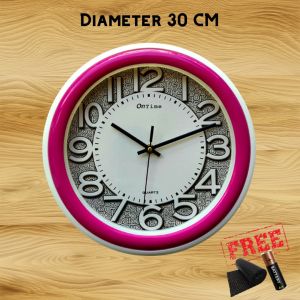 Jam Dinding Besar Kantor Rumah Kamar Polos Warna Motif Angka Minimalis Murah Diameter 30cm Ontime 765 P3