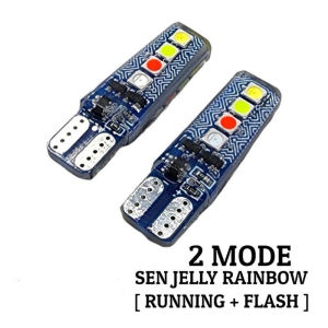 LAMPU SEN SEIN T10 JELLY SENJA LED 8 MATA RGB RUNNING KEDIP UNIVERSAL HARGA 2 BIJI