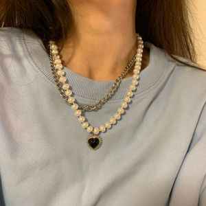Ganten🍎Kalung mutiara tetesan biru Wanita yang dipersonalisasi rantai temperamen klavikula serbaguna