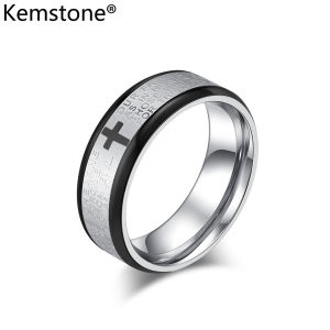 Kemstone chữ thập bằng thép không gỉ thánh Nhẫn Nam cầu nguyện cho đức tin bạc đen trang sức mạ vàng